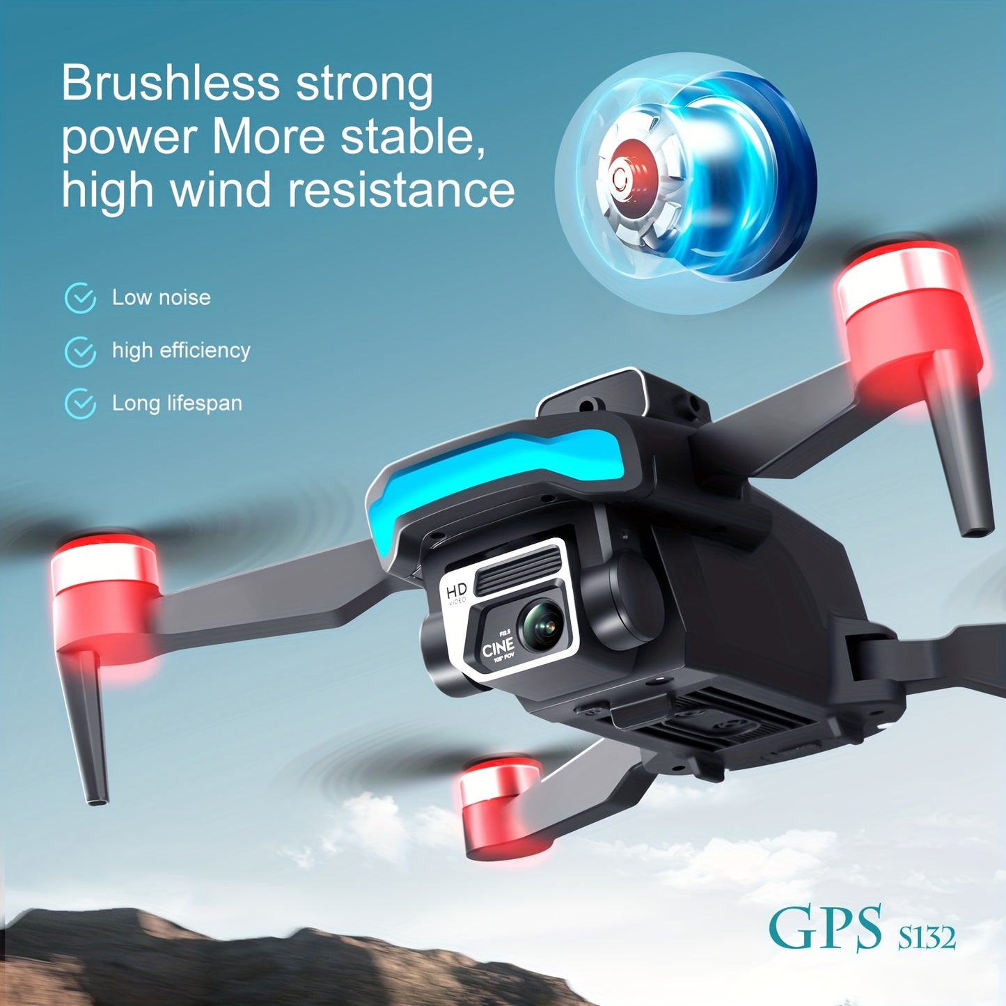 GPS Positioning Drone S132 with Brushless Motor, Intelligent Obstacle Avoidance, Optical Flow Positioning, ESC WiFi Dual HD Camera, and 18-Minute Battery Life