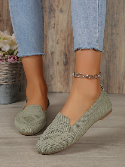 Women's Black Slip-On Flats - Breathable Knitted Round Toe Non-Slip Casual Lightweight Walking Shoes - Hiccupzz