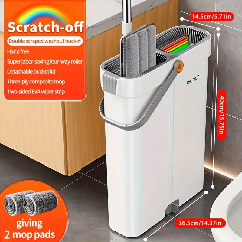 Flat Mop and Bucket Set with Self-Cleaning System - Stainless Steel & Durable ABS Construction