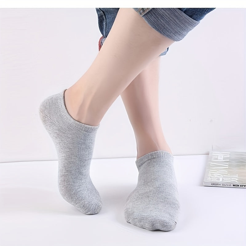 Men's Solid No Show Socks (1/5/10 Pairs): Comfy, Breathable, Casual Style for Outdoor Activities