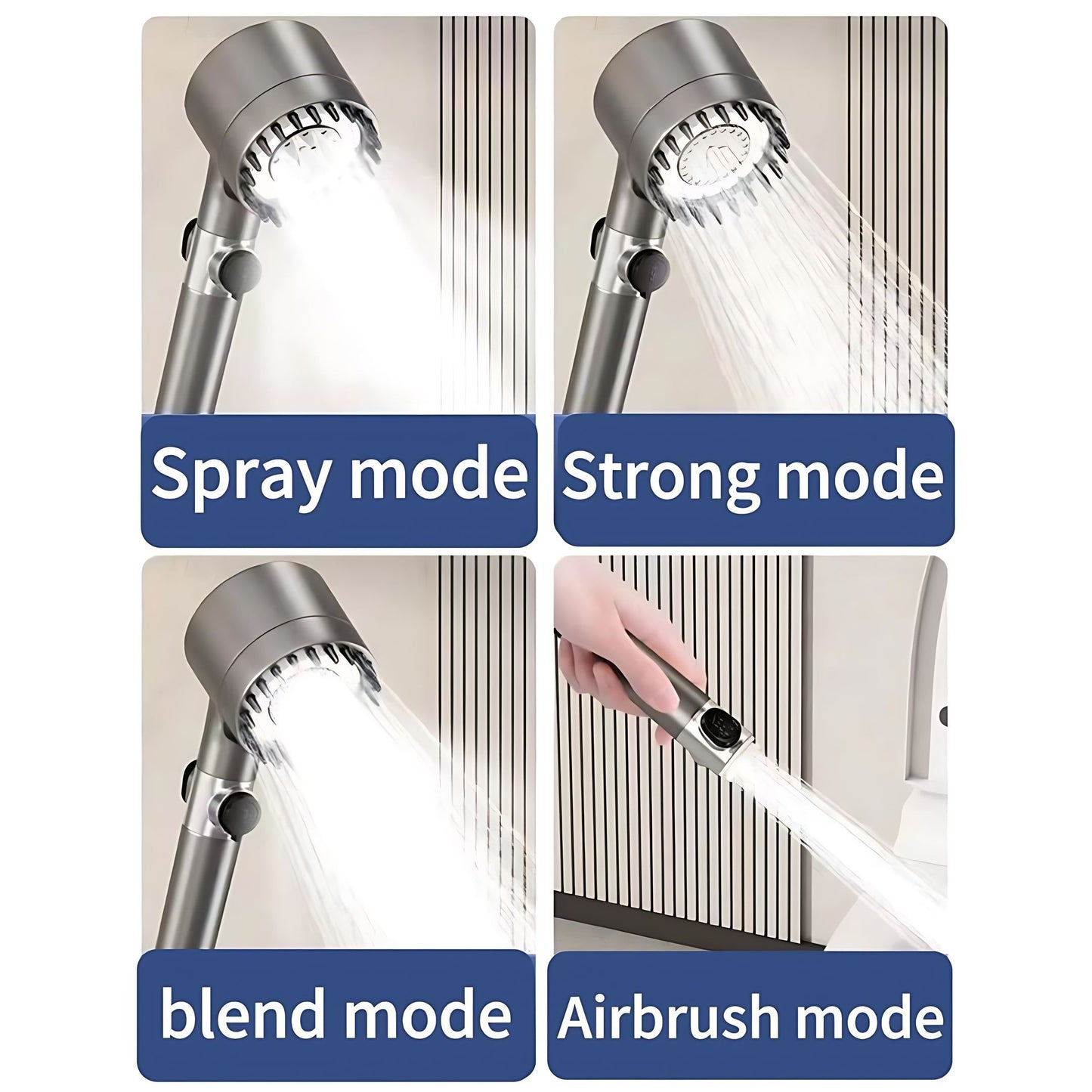 13-piece pressurized shower head, three-speed adjustable bathroom shower massage, one-touch water-stop shower head filter, stainless steel panel