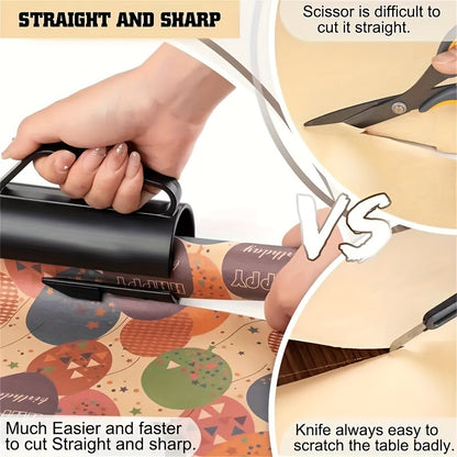 Festive Gift Wrapping Paper Roll Cutter with Handle - Easy Sliding Clamp Tool for Adults - Hiccupzz