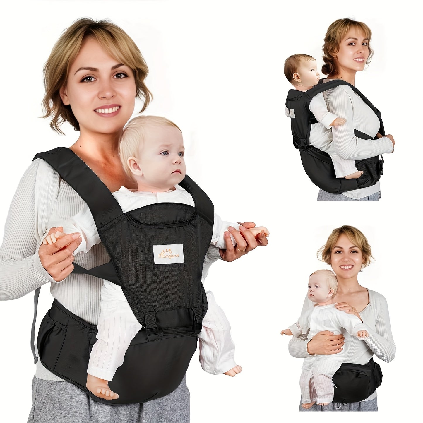 Baby Carrier Newborn to Toddler - All-Position Hip Carrier with Hood, Perfect for Breastfeeding