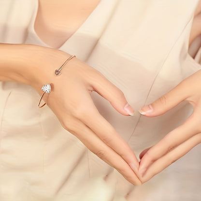 Full Drill Love Bracelet: Gold-Plated Opening Heart, Double Peach Heart Design - Ideal for Birthdays, Holidays, and Mother's Day Gifts - Hiccupzz