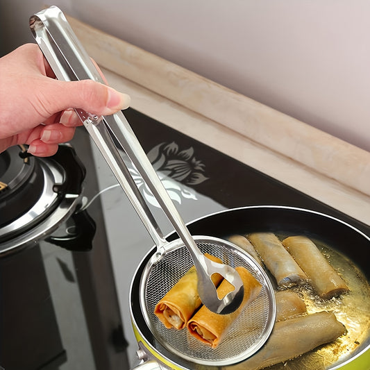 Stainless Steel Kitchen Strainer Spoon & Tongs, High-Temperature Resistant, Ideal for Frying Foods