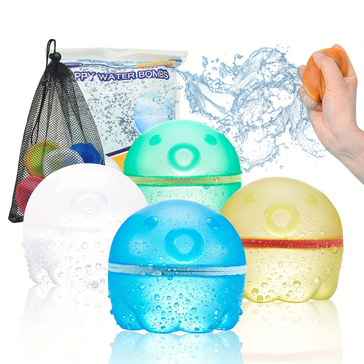 12 Pcs Reusable Water Balloons for Kids - Quick Fill Magnetic Splash Bombs with Mesh Bag