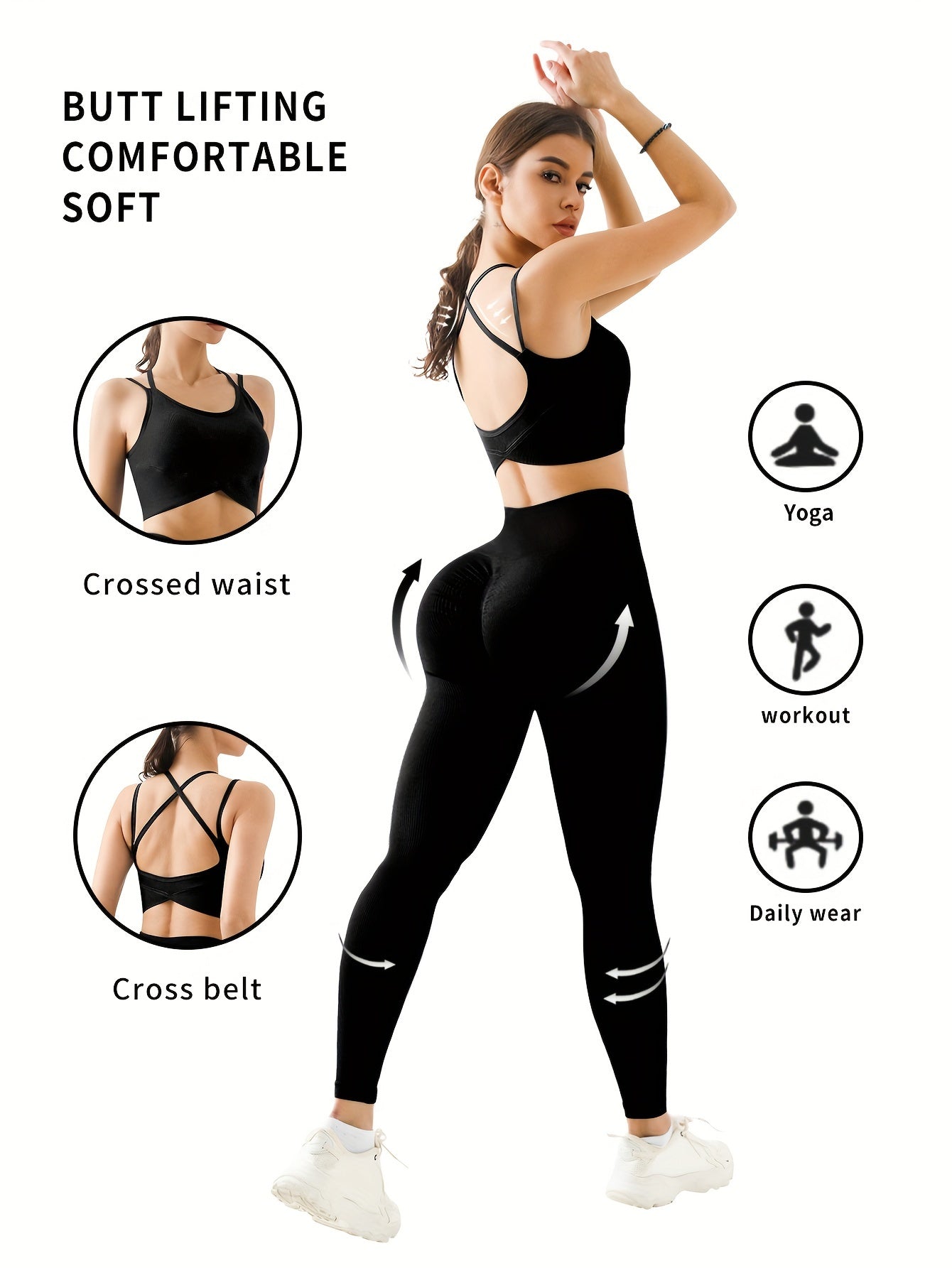 2pcs Women's Backless Sports Bra and Hip Lift Leggings Set - Perfect for Workouts and Running