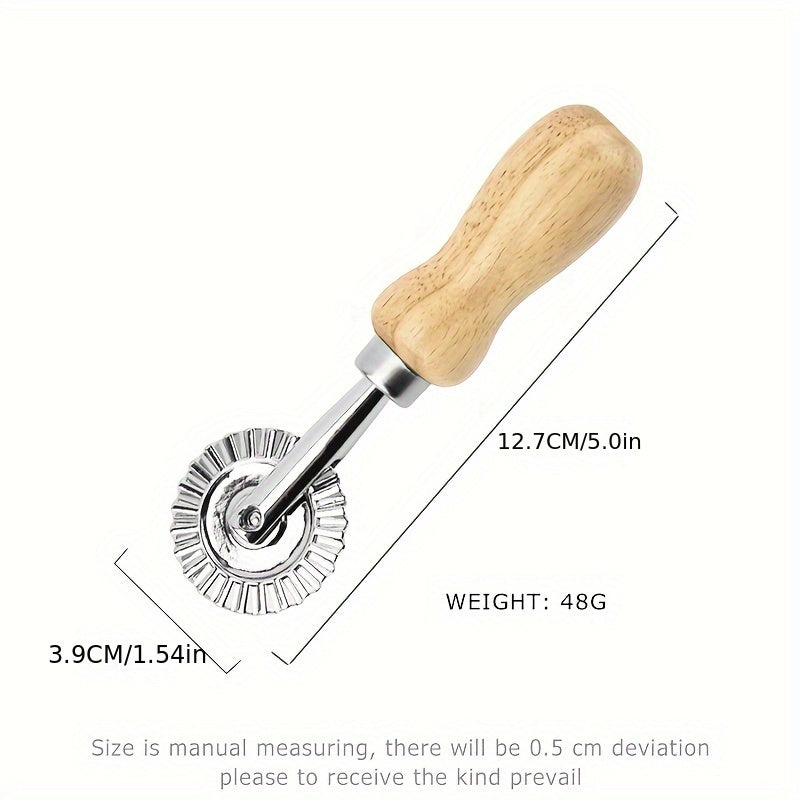 1pc, Dough Roller Cutter, Zinc Alloy Metal Dough Wheel Cutter With Wooden Handle, Baking Tools, Home Kitchen Accessories