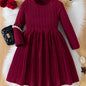 Girls Solid Color Dress, Simple Versatile, Round Neck, Long Sleeve - Hiccupzz