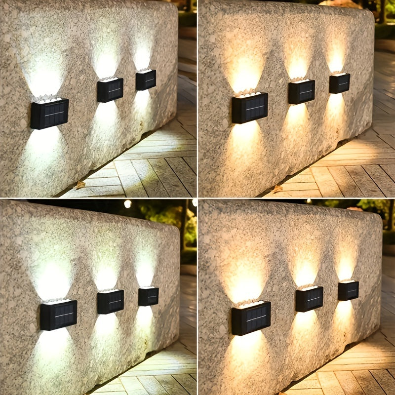 2-Pack Solar Wall Lights, Decorative Up and Down Lights for Patio, Villa, Aisle, IP44 Waterproof Ambient Landscape Lamps