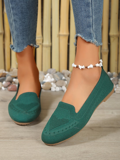 Women's Black Slip-On Flats - Breathable Knitted Round Toe Non-Slip Casual Lightweight Walking Shoes - Hiccupzz