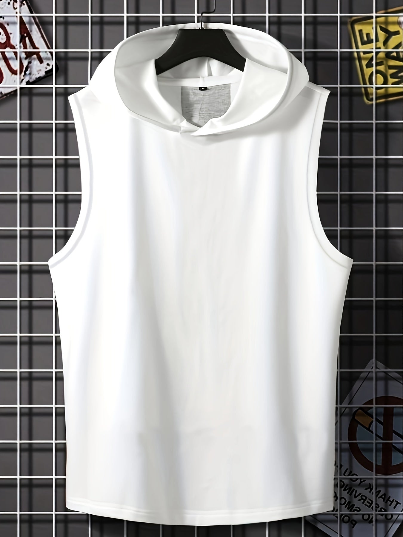 Men's Sleeveless Hooded Tank Top With Letter Print, Casual Sportswear, Gym Fitness Vest