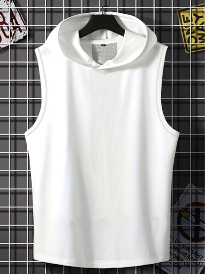Men's Sleeveless Hooded Tank Top With Letter Print, Casual Sportswear, Gym Fitness Vest - Hiccupzz