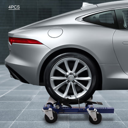 Set Of 4 Car Wheel Dolly Heavy Duty Self Loading Dolly With Ratcheting Foot Pedal, 1300lbs Capacity - Hiccupzz