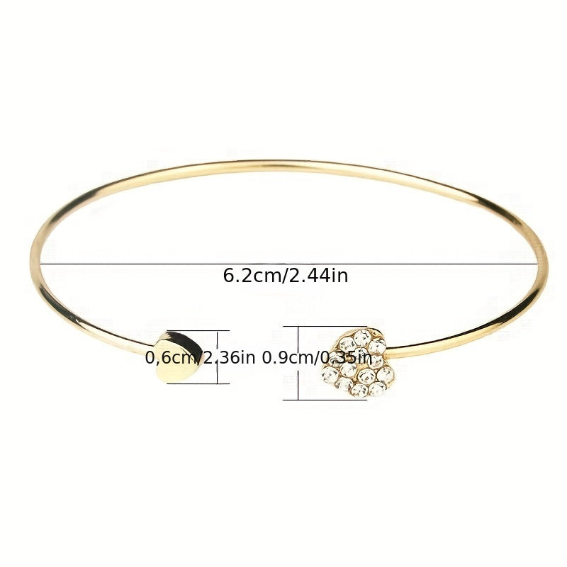 Pulsera de amor con taladro completo: corazón abierto bañado en oro, diseño de corazón de melocotón doble: ideal para cumpleaños, días festivos y regalos del Día de la Madre