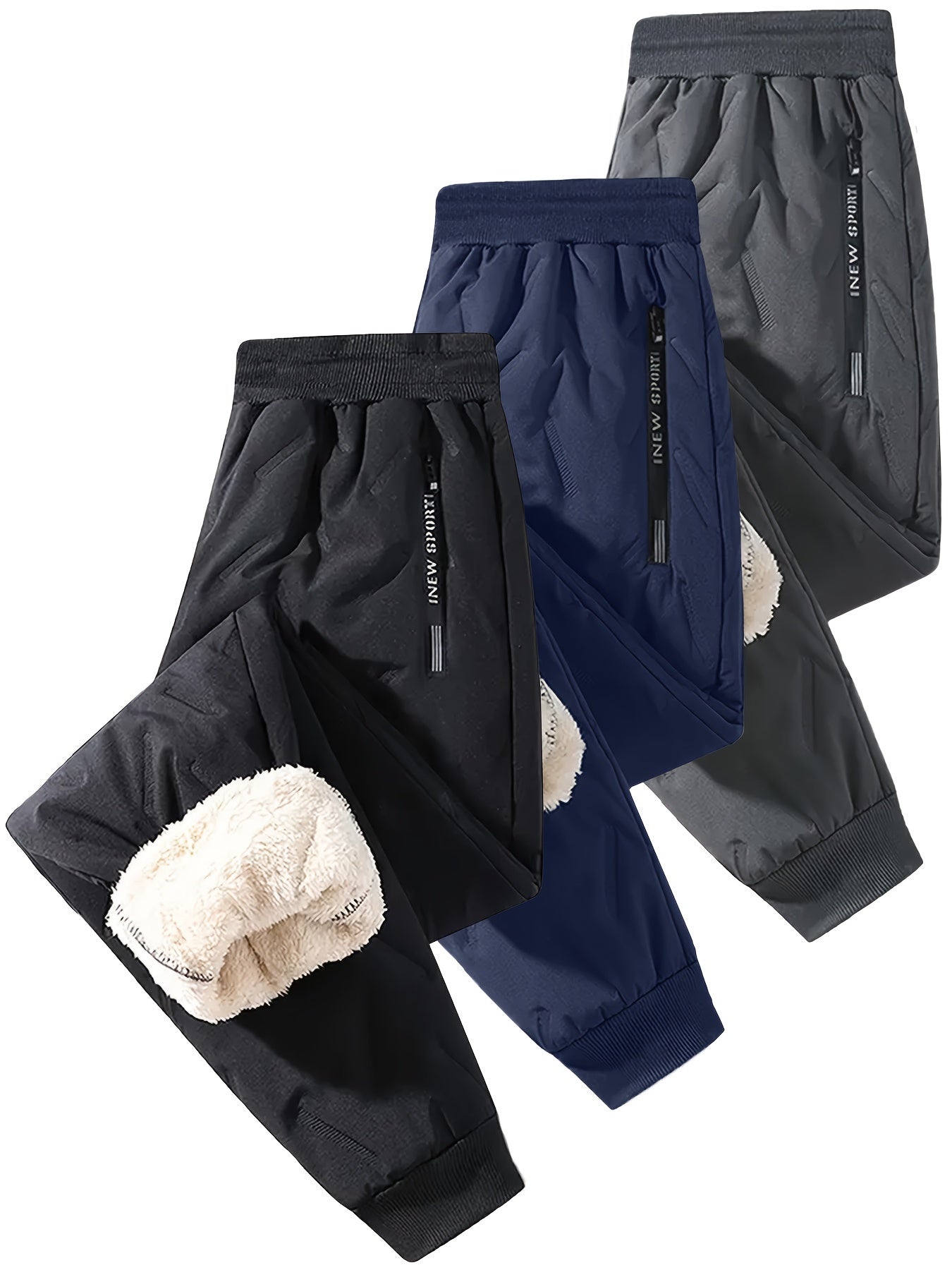 3-Piece Boys' Winter Thermal Pants Set - Windproof, Waterproof, Fleece Lined, Ski Pants with Pockets