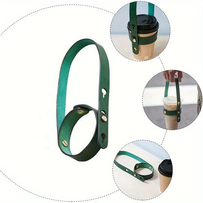 3 Pcs Faux Leather Coffee Cup Holders with Adjustable Straps - Perfect for Outdoor Adventures, Travel & Cruises - Vintage Green, Classic Brown, Deep Black - Hiccupzz
