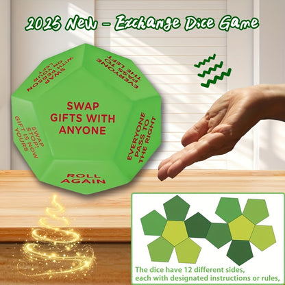 Xmas Twist Santa's Surprise Gift Exchange Dice - 12 Sides, Perfect for Christmas Party Games, 3x3 Inches