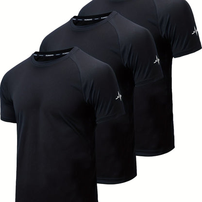 3-Pack Men's Athletic Short Sleeve Crew Neck Shirts - Moisture-Wicking Undershirts with Electrocardiography Print - Hiccupzz