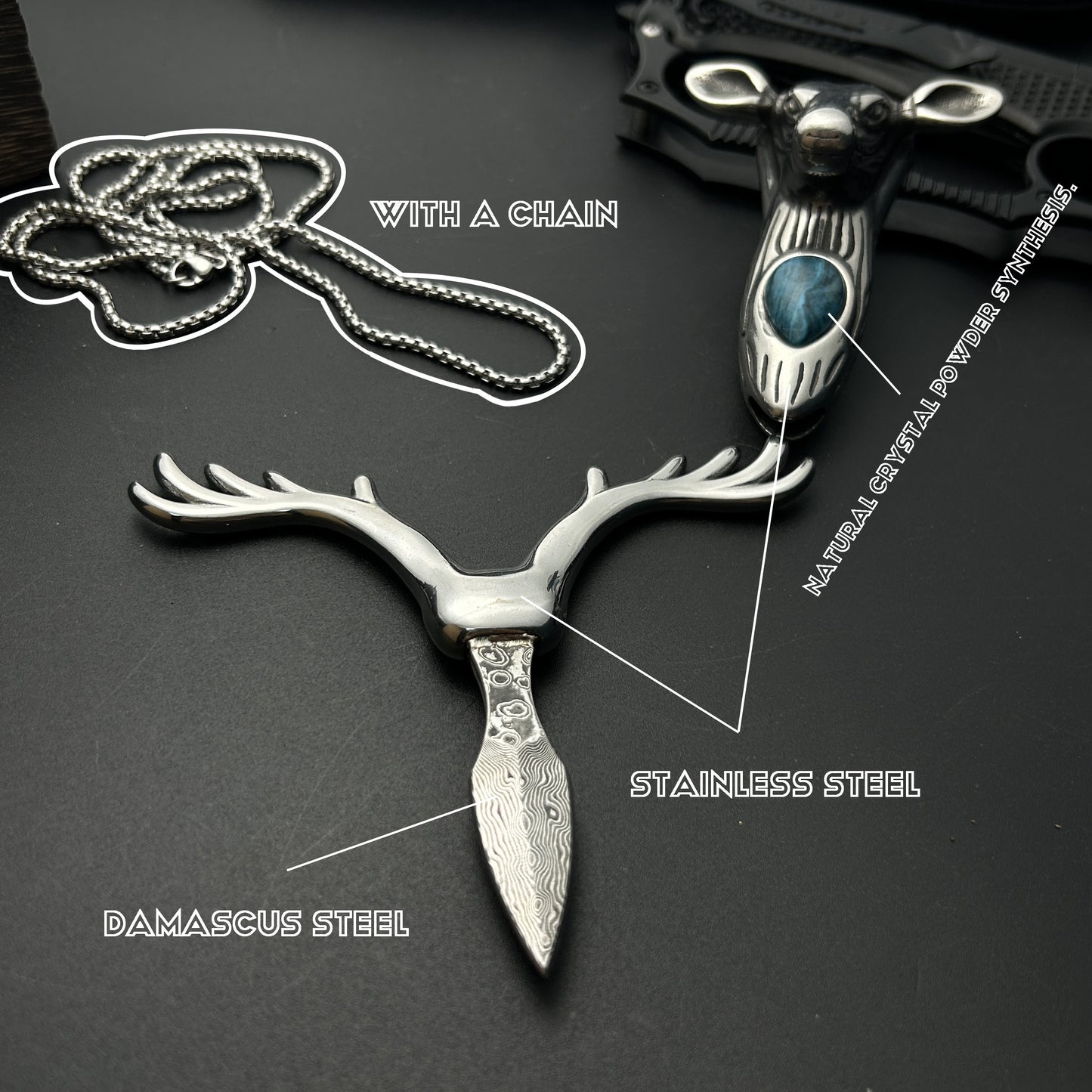 316 Stainless Steel Tea Knife Coffee Synthetic Crystal Longhorn Christmas Pendant Necklace Clasp, Paper Cutter, Box Opener Pocket Knife