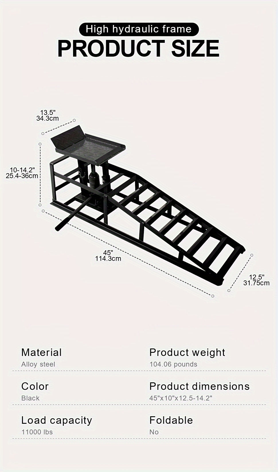 2pcs Heavy Duty Hydraulic Truck Ramp, 5T/11,000Lbs Capacity, Steel Auto Wheel Platform for Vehicle Maintenance, Garage, Black