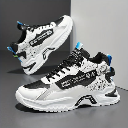 Anime High Top Men's Sneakers, Trendy Platform Shoes, Comfy Outdoor Jogging Workout Casual Activities - Hiccupzz
