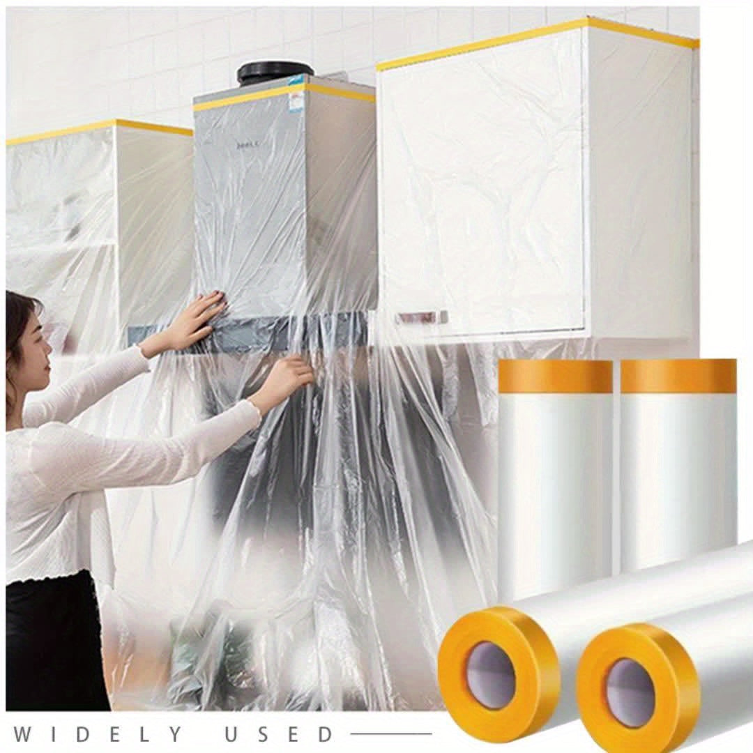 2 Pcs Multi-Purpose Disposable Dust Covers with Tape, Transparent PE Film for Furniture Protection During Travel, Renovation & Cleaning