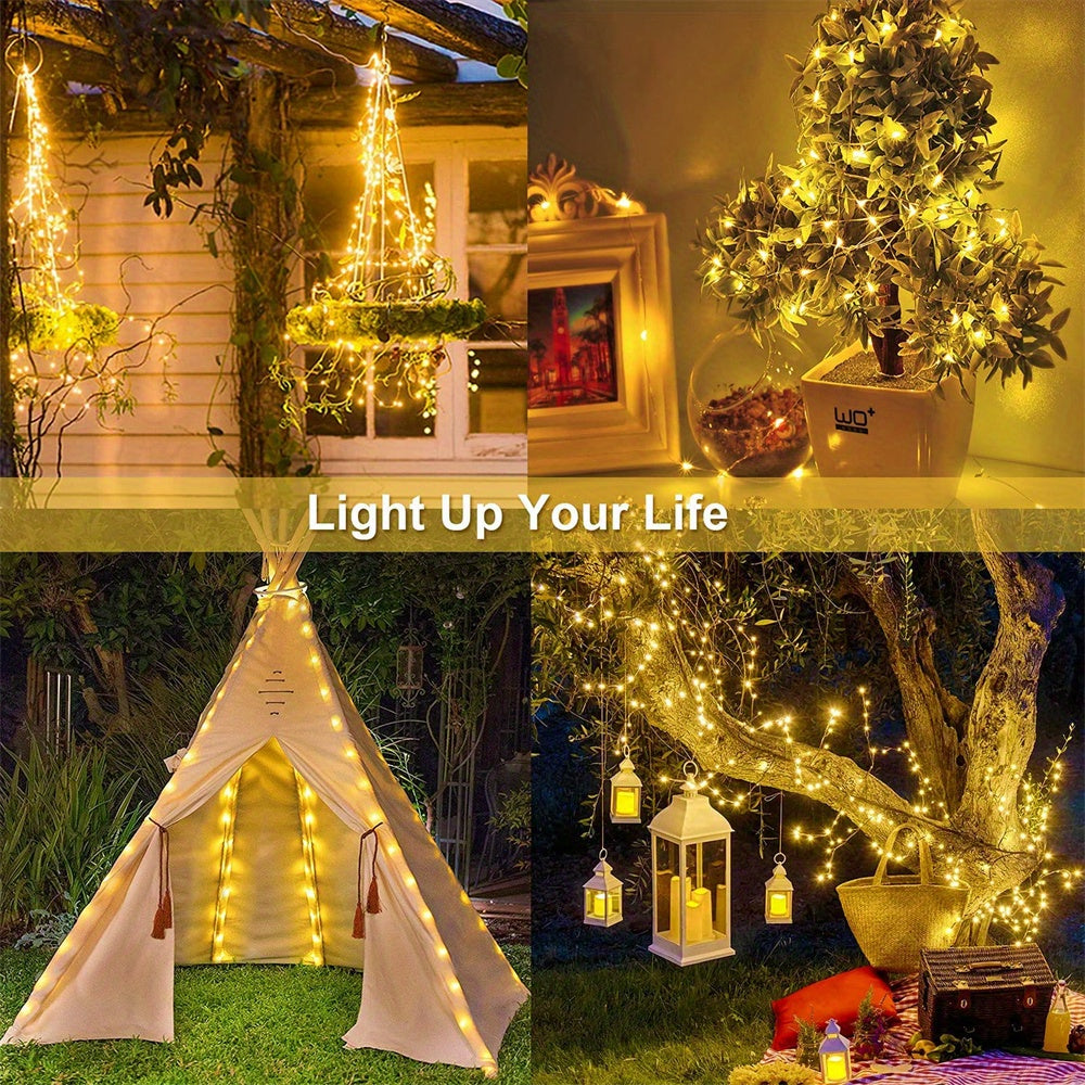 1pc 50/100/200/300 LED Solar Light Outdoor Waterproof - 8 Modes Copper Wire Fairy String Lights for Decorations