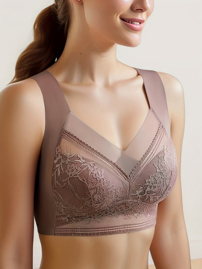 6pcs Comfy and Breathable Floral Lace Sports Bra for Women - Full Coverage Wirefree Yoga Bra - Women's Activewear - Hiccupzz
