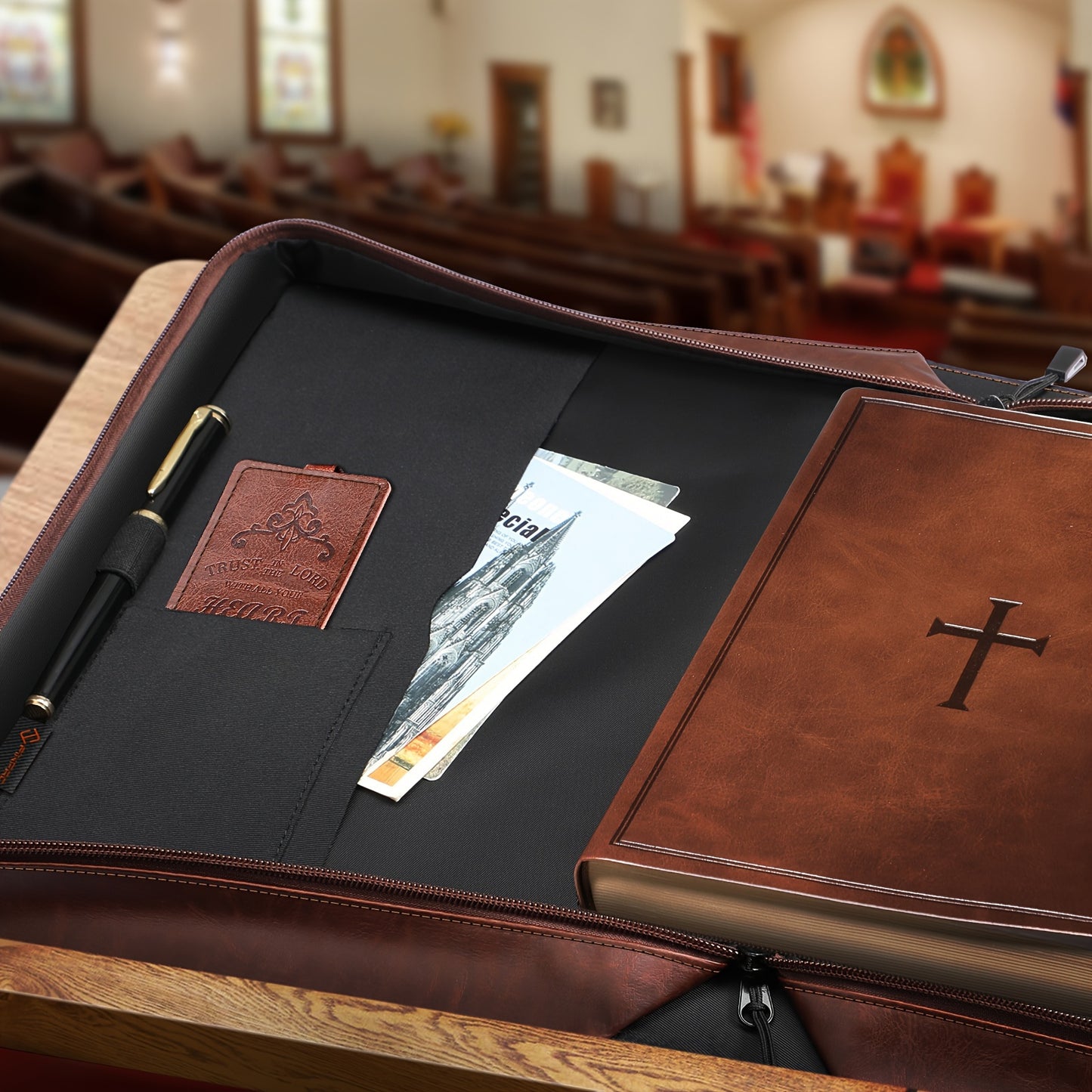 Classic PU Leather Bible Cover with Handle