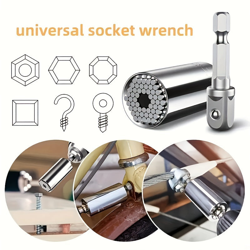 Universal Socket Wrench Set 7-19mm - Professional Multi-Function Hand Tools, Chrome Steel with Ratchet and Power Drill Adapter