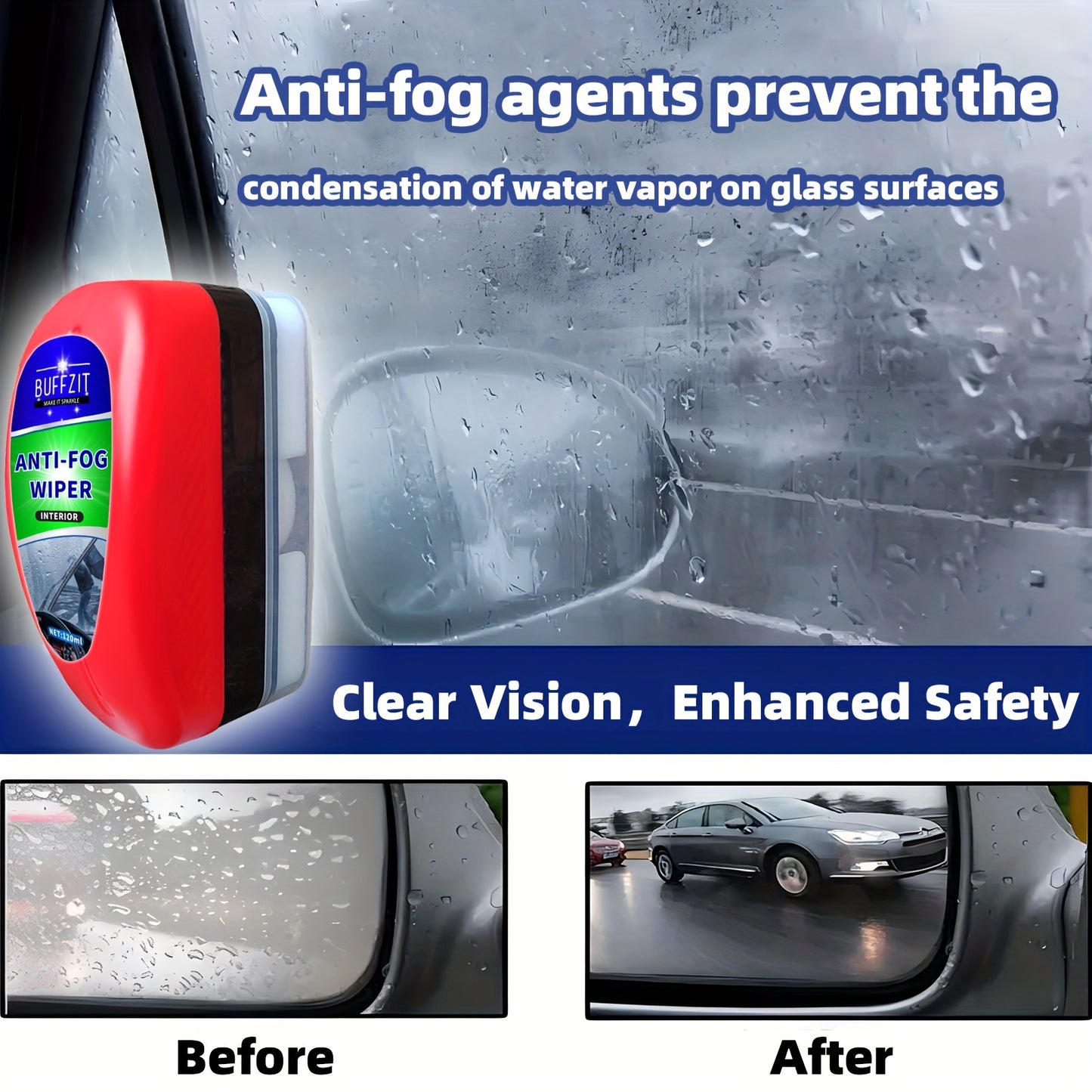 Portable Anti-Fog Wiper for Windshields - 120Ml/4Oz Defogging Sponge for Cars, Helmets, Mirrors & More