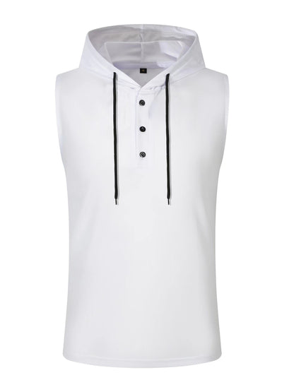 Men's Solid Color Henley Hooded Tank - Summer Fitness & Sports Wear - Hiccupzz
