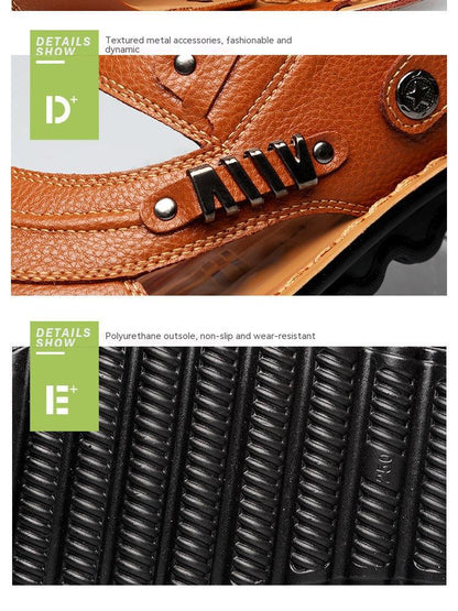 First Layer Cowhide Men's Sandals Beach Shoes Non-slip Slippers - Hiccupzz