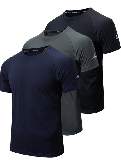 3-Pack Men's Athletic Short Sleeve Crew Neck Shirts - Moisture-Wicking Undershirts with Electrocardiography Print - Hiccupzz