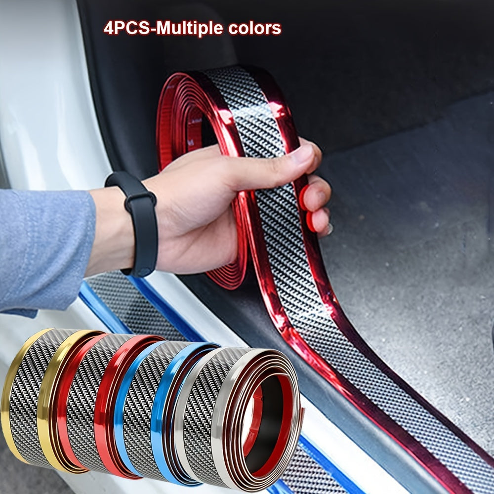 4 Pcs Set Car Door Sill Protectors - Self-Adhesive, Scratch-Resistant Anti-Collision Film with Stylish Pinstripe Design for Most Cars