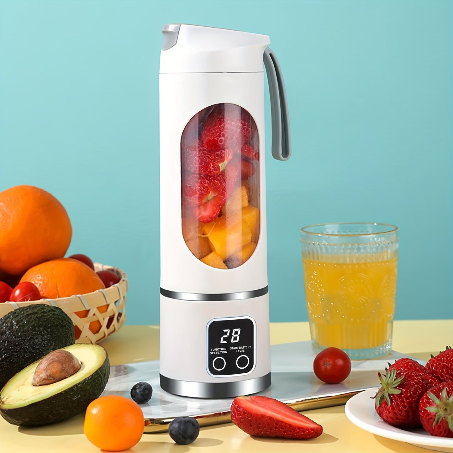 1 Pc Portable Fruit Juicer, 450mL/15.22 Ounces, 12-Blade, USB Rechargeable 1500 mAh Battery