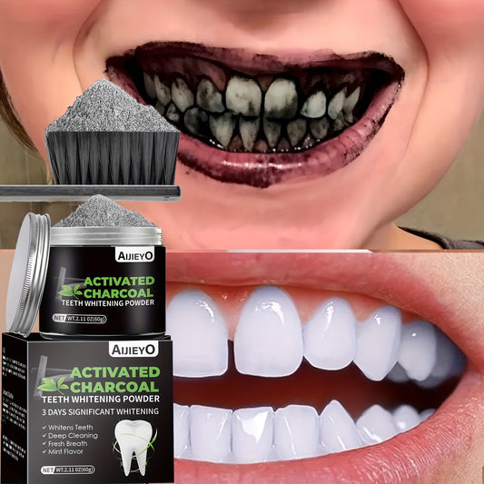 Charcoal Teeth Whitening Powder – Natural Brightening, Deep Cleaning & Mint Freshness