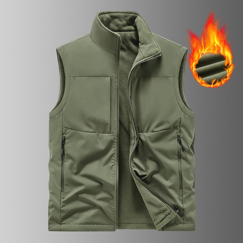 Vest Man Winter Fleece-lined Multi-pocket Vest Middle-aged Father