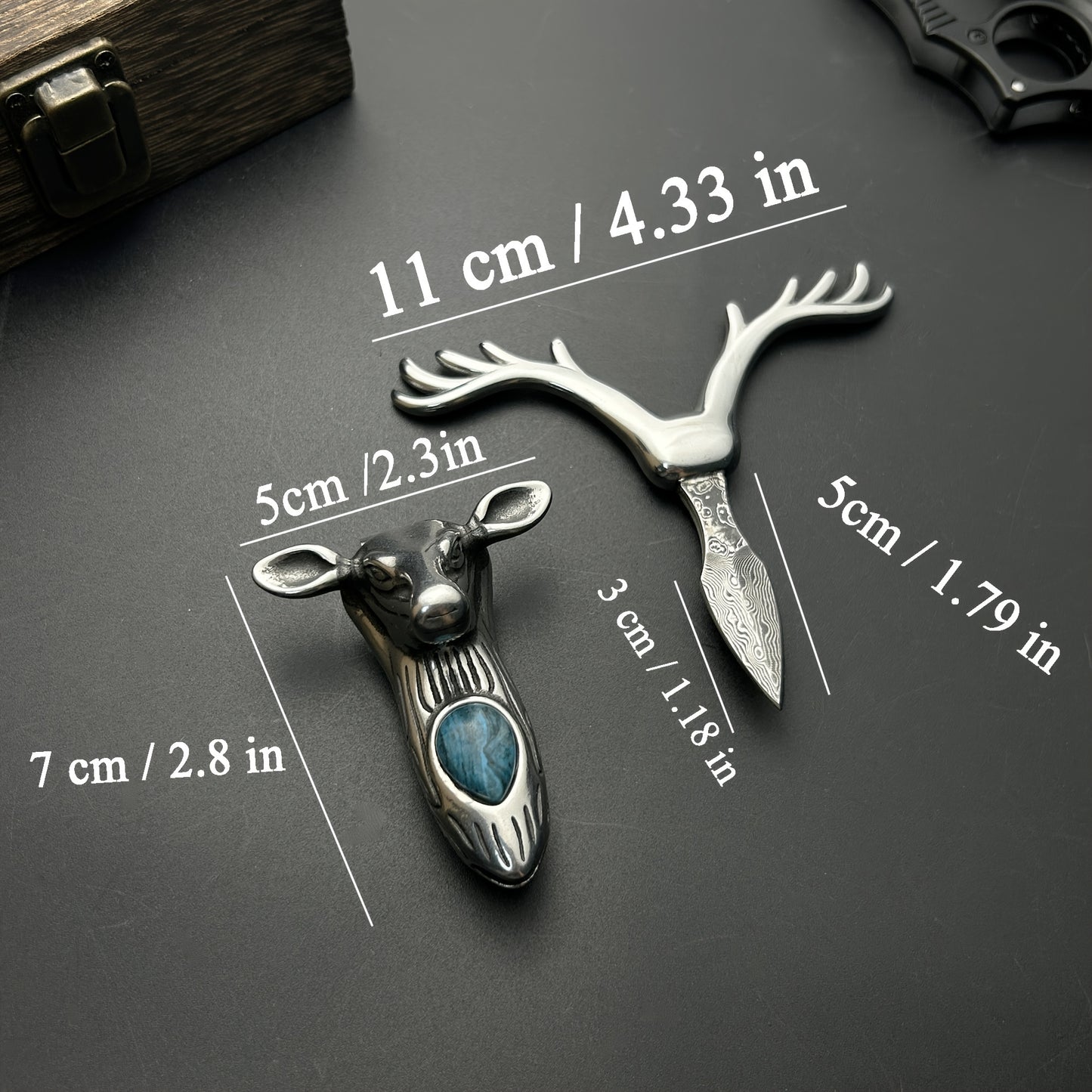 316 Stainless Steel Tea Knife Coffee Synthetic Crystal Longhorn Christmas Pendant Necklace Clasp, Paper Cutter, Box Opener Pocket Knife