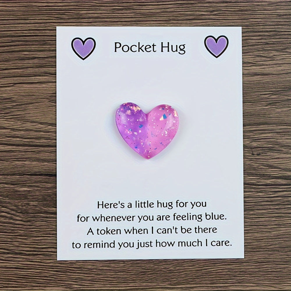 Heart-Shaped Resin Pocket Hug with Encouragement Card: Thoughtful Keepsake Gift for Family and Friends (Available in 1pc or 3pcs)