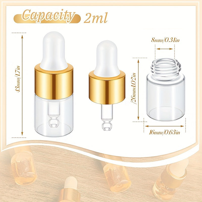 100 Pcs 2ml Clear Glass Dropper Vials Mini Essential Oil Bottles for Travel Perfume Cosmetic Liquid Samples