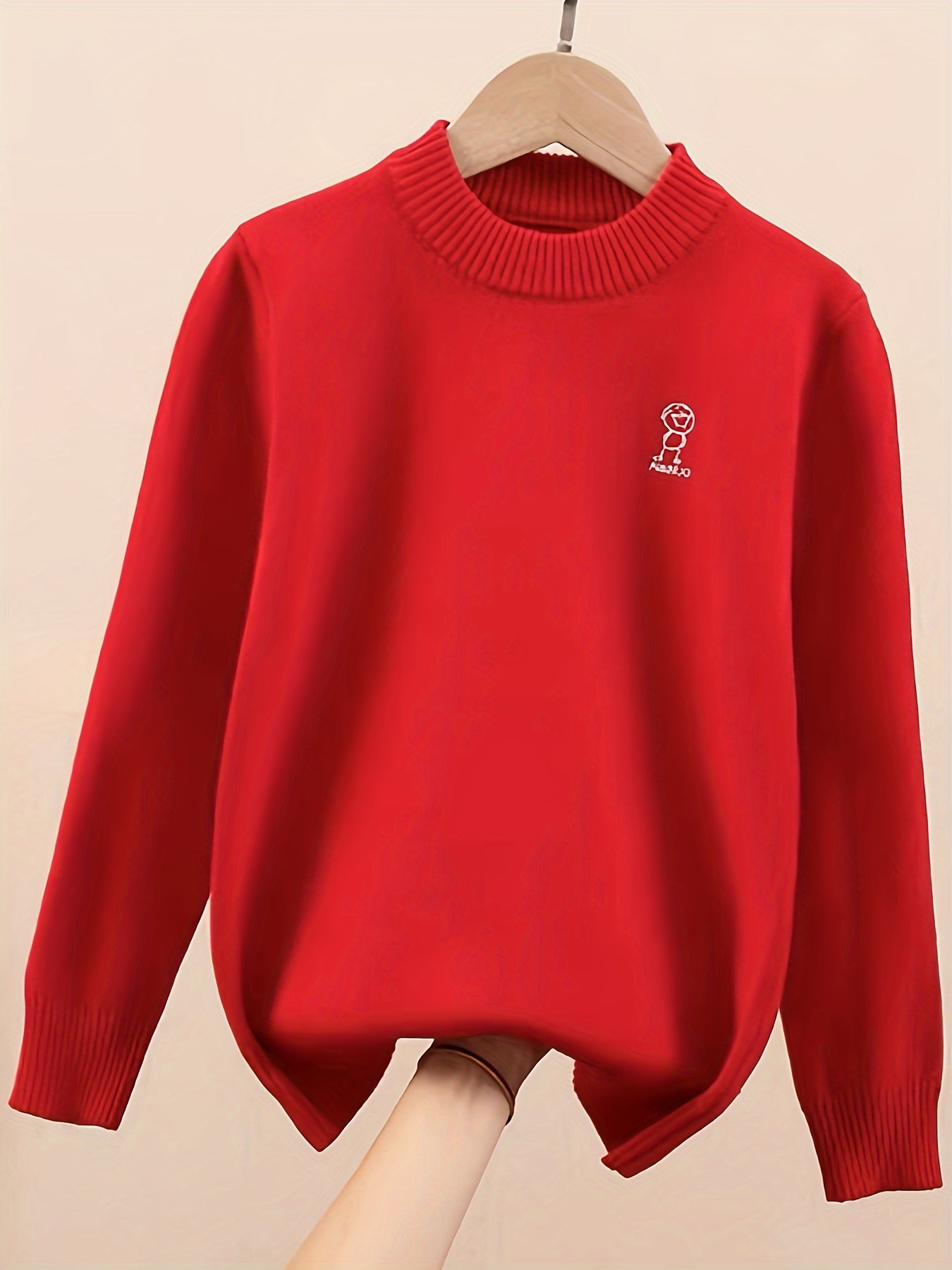 Boys' Cotton-Blend Knit Sweater - Casual Round Neck Pullover for Fall/Winter