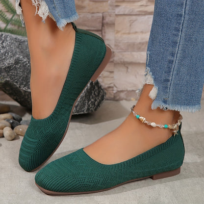 Women's Breathable Square Toe Slip-On Flats, Lightweight & Comfortable Casual Shoes - Hiccupzz