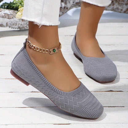 Women's Breathable Square Toe Slip-On Flats, Lightweight & Comfortable Casual Shoes - Hiccupzz