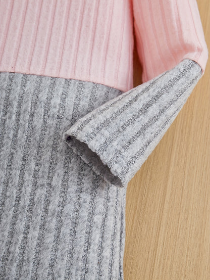 Girls Splicing Ribbed Knit Turtleneck Dress Kids Clothes Party Gift 3-8Y - Hiccupzz