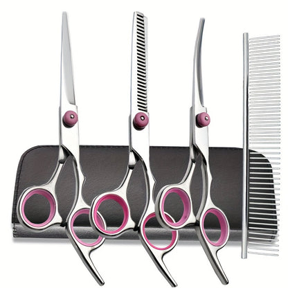 Dog Grooming Scissors Kit – Professional Pet Cleaning and Grooming Tool Set with Safety Round Tip Stainless Steel Shears for Dogs & Cats - Hiccupzz