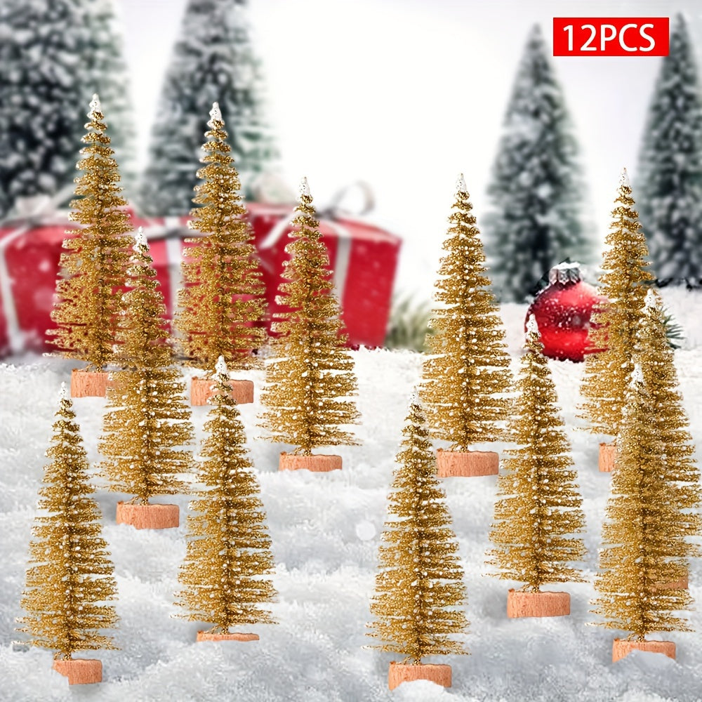 12-Pcs Mini Christmas Tree Set with Snow Sprinkled Effect