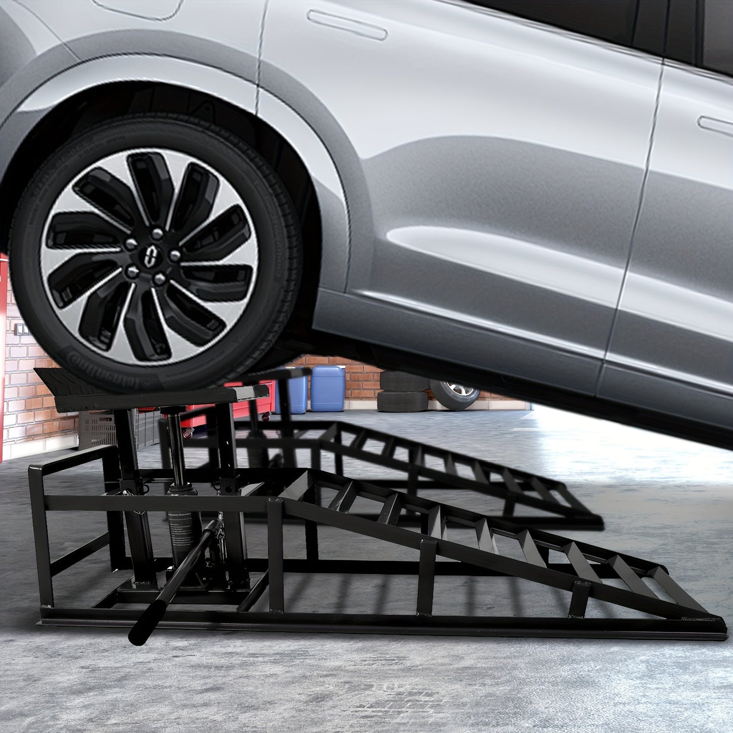 2pcs Heavy Duty Hydraulic Truck Ramp, 5T/11,000Lbs Capacity, Steel Auto Wheel Platform for Vehicle Maintenance, Garage, Black