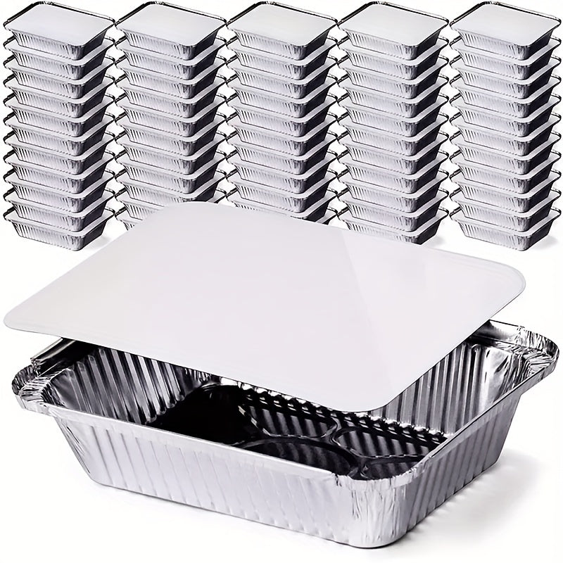 50pcs Aluminum Pans, Disposable Foil Steam Table Deep Pans, Tin Pans Great For Roasting